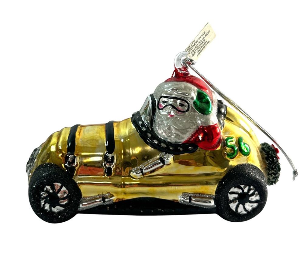 Dept 56 Mercury Glass Santa Racing Car Gold Large Hanging Ornament Christmas